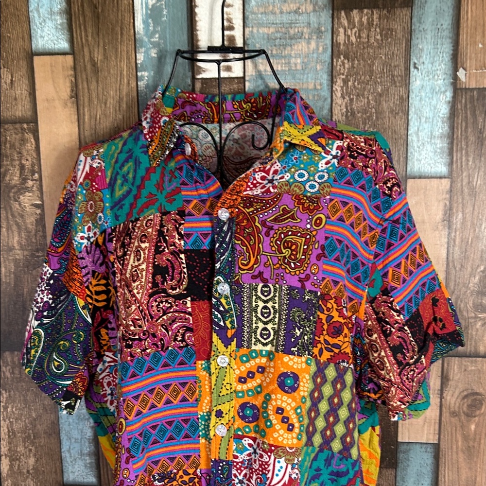 Patchwork Button-Down Shirt in Multicolor vintage - image 2